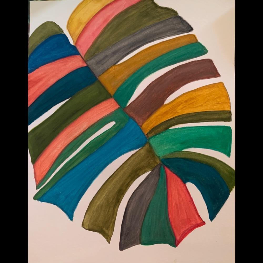 Watercolor tropical Monstera leaf abstract art